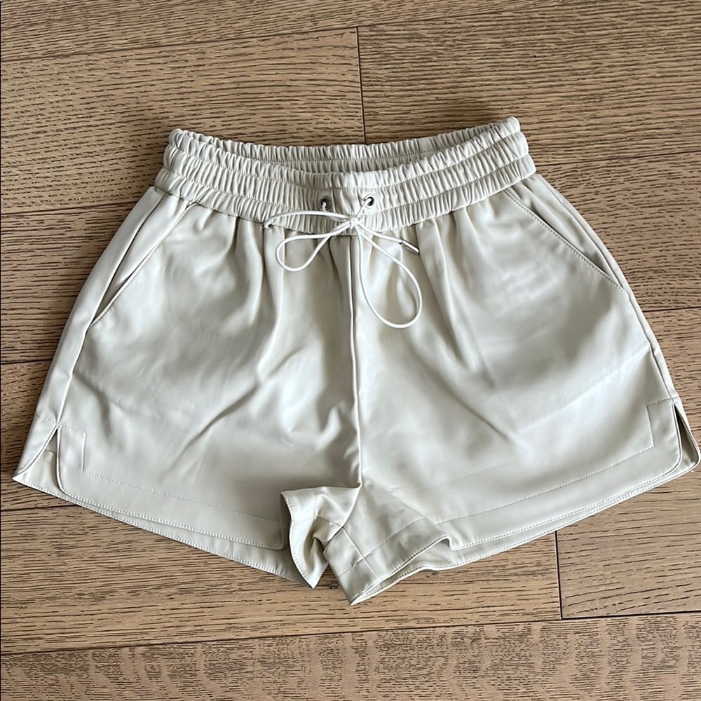 The Frankie Shop Cream Faux Leather Shorts